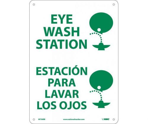 NMC M736RB SAFETY SIGN - Eye Wash Station Bilingual 14&#034; X 10&#034; Rigid Plastic