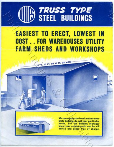 1950&#039;s advertising sheet wiles truss type steel buildings adelaide o48 for sale