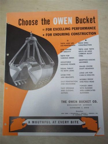 Vtg Owen Bucket Company Catalog~Material Handling~for Cranes~Grapples