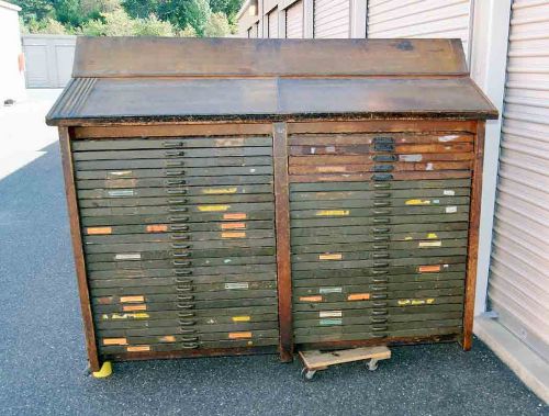 Hamilton Letterpress Type Cabinet with 48 Cases plus Working Top &amp; Flat Top