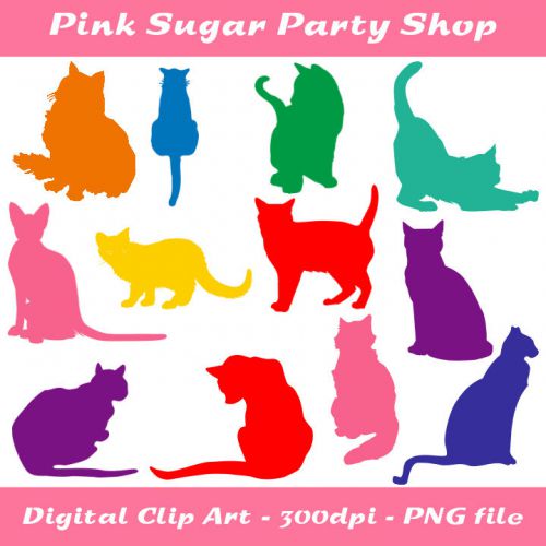 Cat Kitten Silhouette Graphics Clipart - Personal use and small commercial