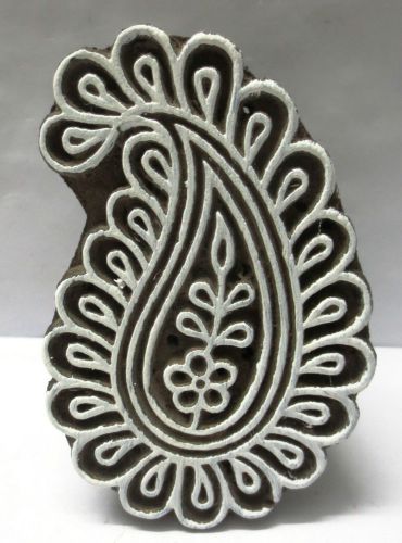 WOOD HAND CARVED TEXTILE PRINTING FABRIC CLAY BLOCK STAMP PAISLEY SHAPE PATTERN