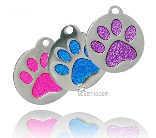 10 Stunning Purple Glitter Paw Tags.  Anodized aluminum. Ready to personalize.