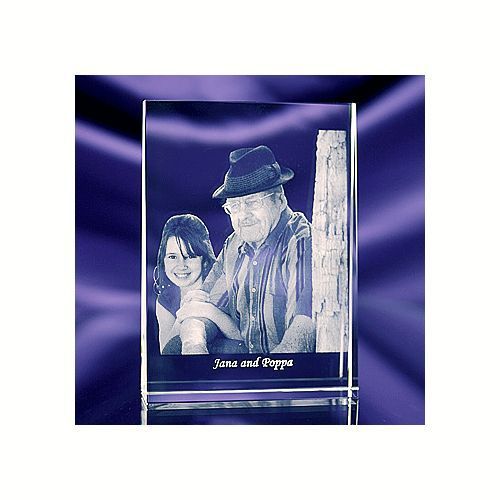 Medium 3D Photo Crystal Wedge w/Light Base - Laser Picture Image Engraving