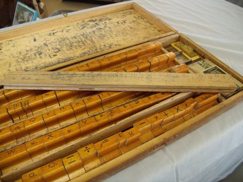 Antique Wood and Rubber Stamps Set for Charts Money Alphabet and Indexing