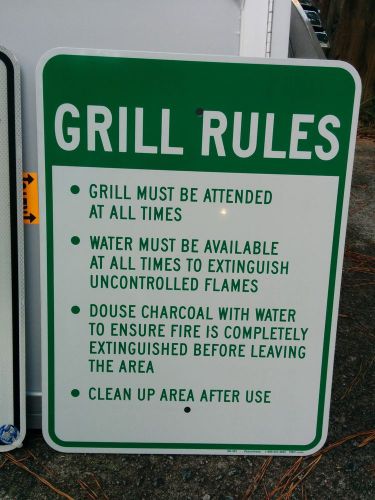 24x18 Aluminum Sign GRILL RULES non-refelctive Green/white New