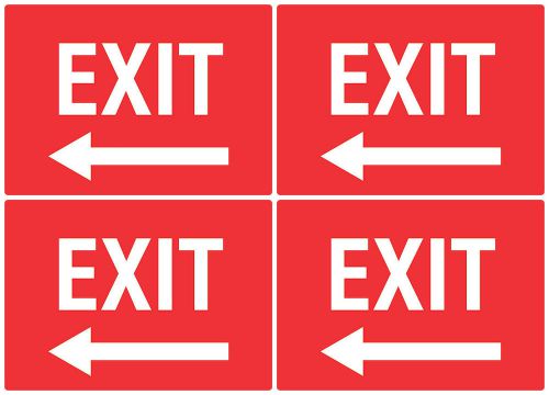 Exit Sign Red Left Arrow Door Way Signs Quality 4 Pack Office Work Place US s147
