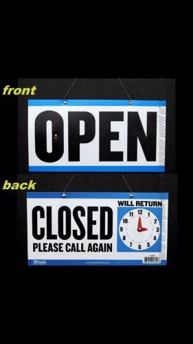 OPEN CLOSED SIGN 11.5&#034; x 6&#034; Double Sided Hanging Signage WILL RETURN Clock C019