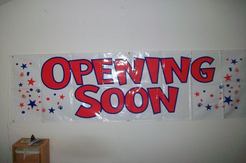 &#034;Opening Soon&#034; 3&#039;x10&#039; Poly Banner, New, Ropes &amp; Grommets