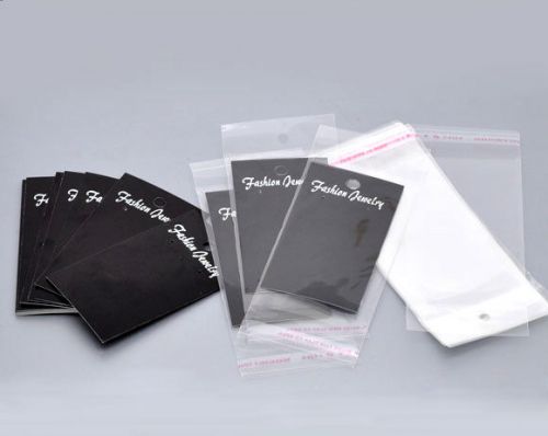 100 Black Earring Jewelry Display Hanging Cards W/Self Adhesive Bags