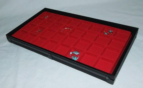 Stackable Black Aluminum 32 Slot Earring/Jewelry Display Tray Red