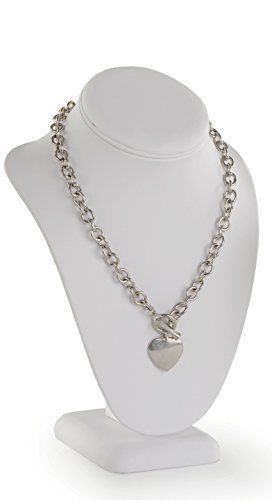 Displays2go necklace bust jewelry display stand  medium  white leatherette  3-pa for sale