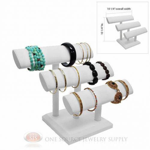 10 1/4&#034; White Leather 3 Tier T-Bar Oval Jewelry Bracelet Display Presentation