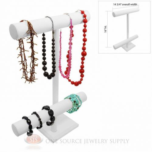 16&#034; white leather 2 tier t-bar round jewelry bracelet display presentation for sale