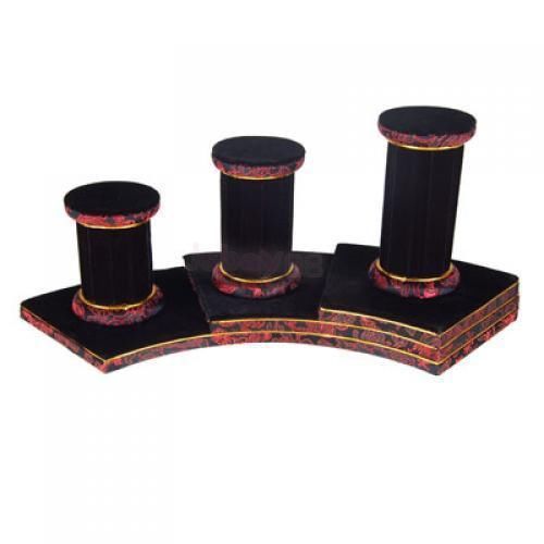 Set of 3 black velvet vintage roman pillar embroidery jewelry display stand rack for sale