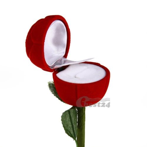 Rose Flower Ring Earring Jewelry Package Present Gift Box Case Red Green