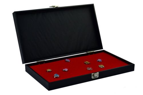 New 72 red ring wood top display jewelry black organizer case for sale