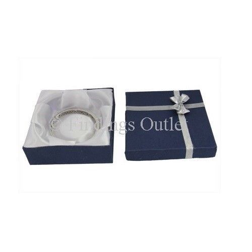 Linen Bow Tie Blue Bangle Gift Boxes With Flocked Foam Insert - 1 Dozen