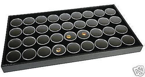 Gemstone Storage Organizer 36 Gem Jar Black Insert and Wood Sample Display Tray