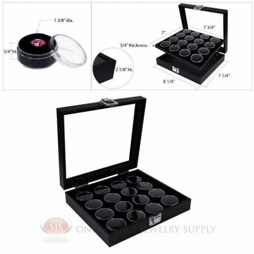 Black 16 Gem Jar Insert w/ Glass Top Display Case Gemstone Storage Jewelry