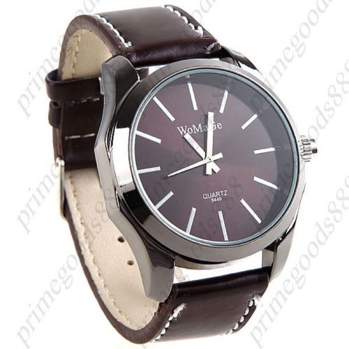 Unisex Quartz Wrist Watch with Synthetic Leather Strap in brown Free Shipping