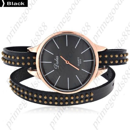 Synthetic Leather Strap Quartz Wrist Lady Ladies Quartz Wristwatch Women&#039;s Black