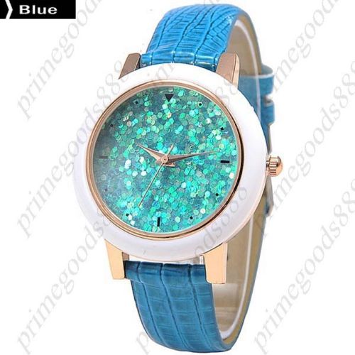Fashioned Sparkle  PU Leather Quartz Lady Ladies Wristwatch Women&#039;s Blue