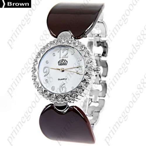 Hearts Hoop Bracelet Bangle Lady Ladies Analog Quartz Wristwatch Women&#039;s Brown