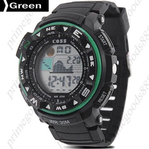 LCD Digital Sports Silica Gel Light Wrist Men&#039;s Free Shipping Wristwatch Green