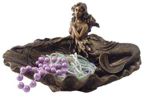 Mermaid Laying In Shell Jewelry Tray Nautical Statue Sculpture Figure