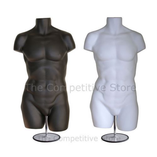 2 super male black + white mannequin dress forms with metal base - for s-m sizes for sale