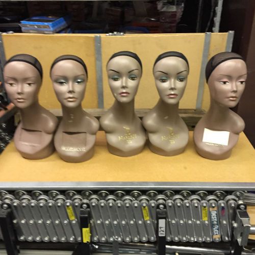 Lot Of 5 MANNEQUIN HEADs DISPLAY WIG HOLDER PLASTIC PVC 18&#034; TALL Mixed Lot #04
