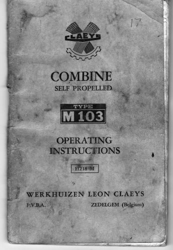 Claeys combine m103 operator&#039;s manual for sale