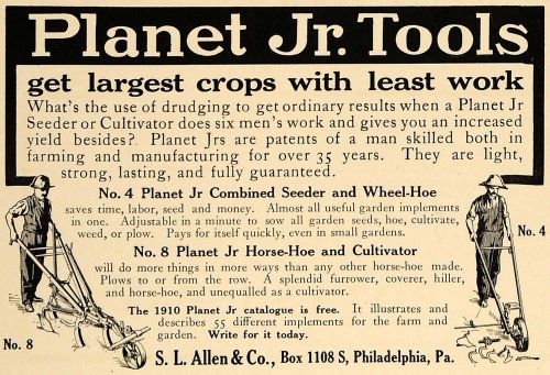1910 ad planet tools crops seeder wheel hoe cultivator - original gm1 for sale