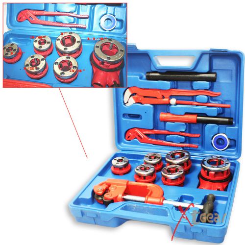 10PC Manual 6 Threading Dies Pipe Cutter &amp; Wrenches Kit Ratchet Pipe Threader