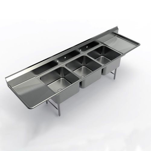 RESTAURANT STAINLESS STEEL Sink Three Compartment Two Drainboard PSS18-2020-3RL