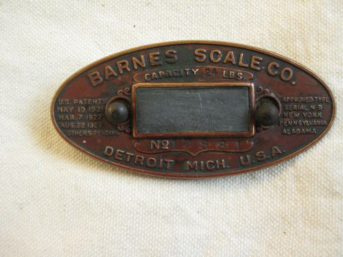 VINTAGE BARNES SCALE Co.  OVAL ID TAG, REMOVED FROM GROCERY SCALE #17881