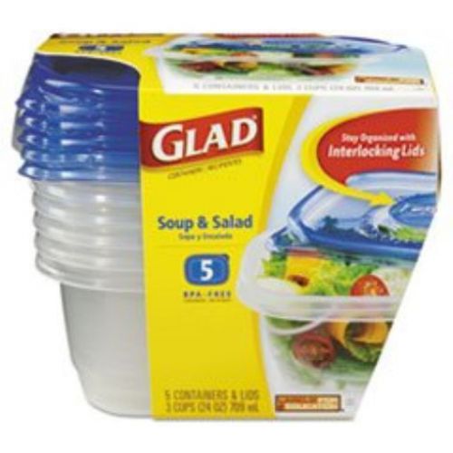 ** GladWare Soup and Salad Food Storage Containers 24 oz  5/Pack **