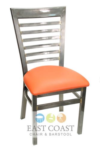 New Gladiator Clear Coat Full Ladder Back Metal Dining Chair, Orange Vinyl Seat