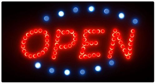 NEW Hanging OUTDOOR LED Neon OPEN SIGN Red/Blue ANIMATED Business/Home BRIGHT