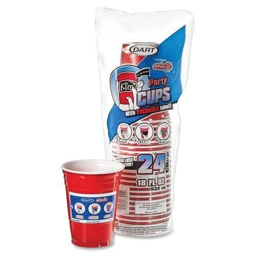 DRC16ERL24 Plastic Cups, Etchable, 18 oz., 24/PK, Red