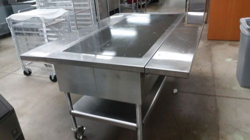 Pizza buffet hot serving table, mobile with casters for sale