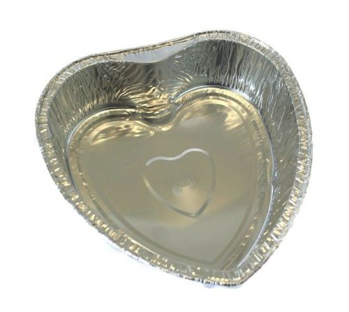 NEW 5 MEDIUM HEART DISPOSABLE ALUMINUM PAN MOLDS COOK CAKE BREAD PIE BAKE LOVE