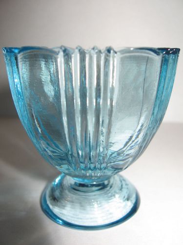 Aqua Blue glass raised pedestal salt dip cellar / celt rays pattern art / footed