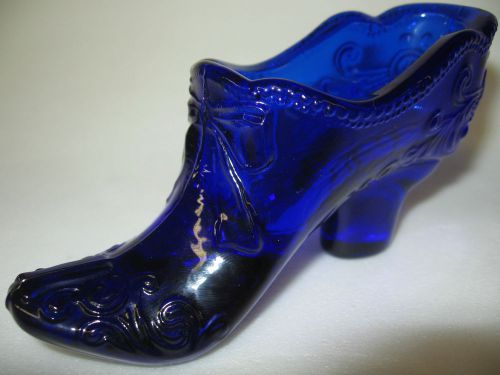 fancy Cobalt blue glass Bow pattern Shoe Slipper Boot christmas high heel art 5&#034;