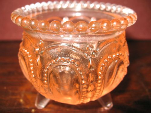 Pink rose glass tabletop toothpick match holder Gypsy pot kettle boyd urn orange