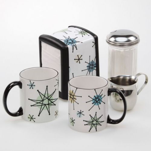Atomic Starbursts Diner Napkin Dispenser Coffee Mugs Tabletop Gift Set