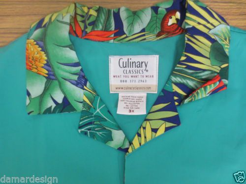 NEW Chef Coat Shirt by CULINARY CLASSICS Hawaiian Tropical 3XL Bird of Paradise