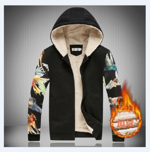 FREE Hooded men plus thick velvet trend printing cardigan sweater men&#039;s jackets