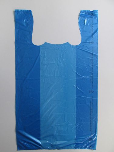100 blue plastic t-shirt bags with handles, 11 1/2 x 6 x 21&#034; medium for sale